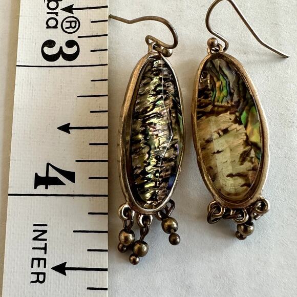 Gold Tone Drop French Hook Earrings with Abalone Type Stones Cocktail Evening - Picture 1 of 4